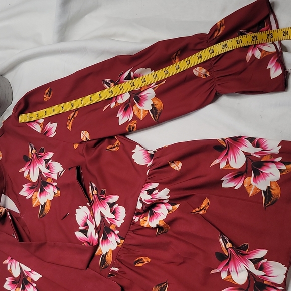 Shein Curve red long sleeve floral red top sz 1xl - Picture 7 of 11